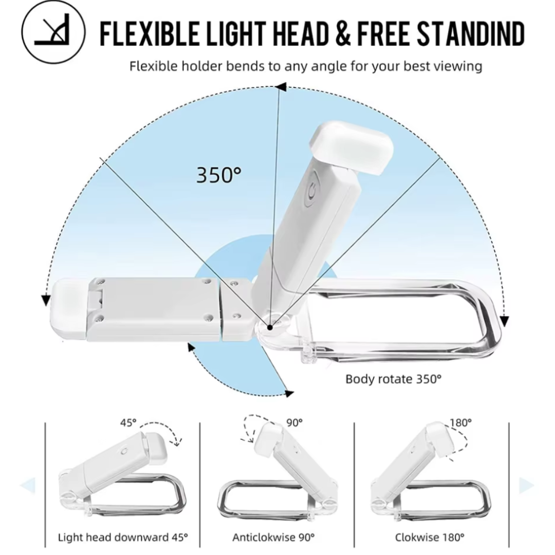 New USB Rechargeable Book Reading Light Brightness Adjustable LED Clip on Book